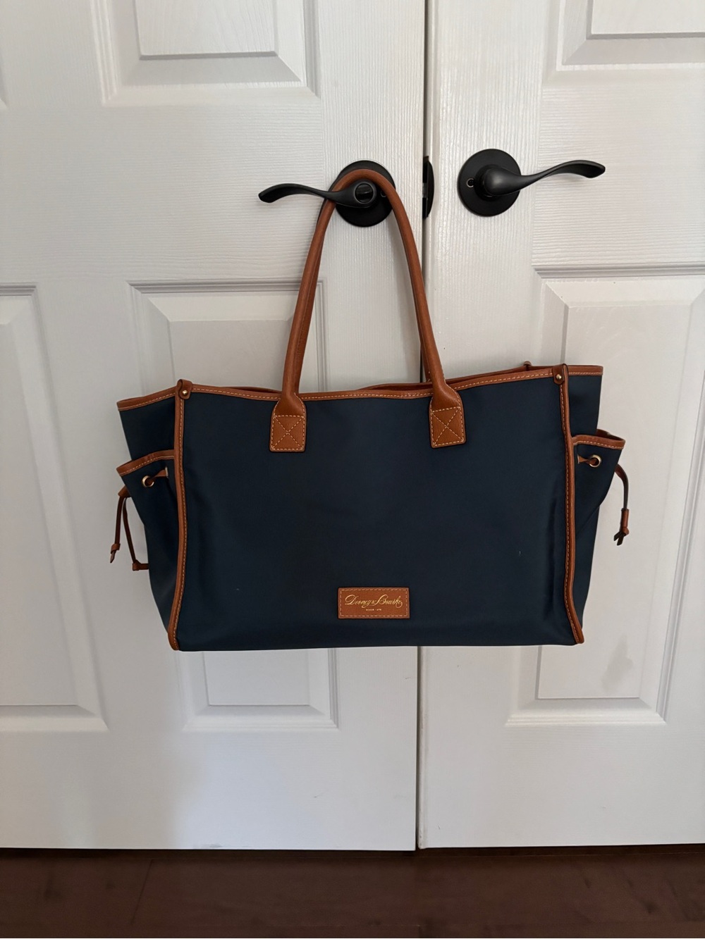 Dooney & Bourke Navy and Brown Leather Trim Tote